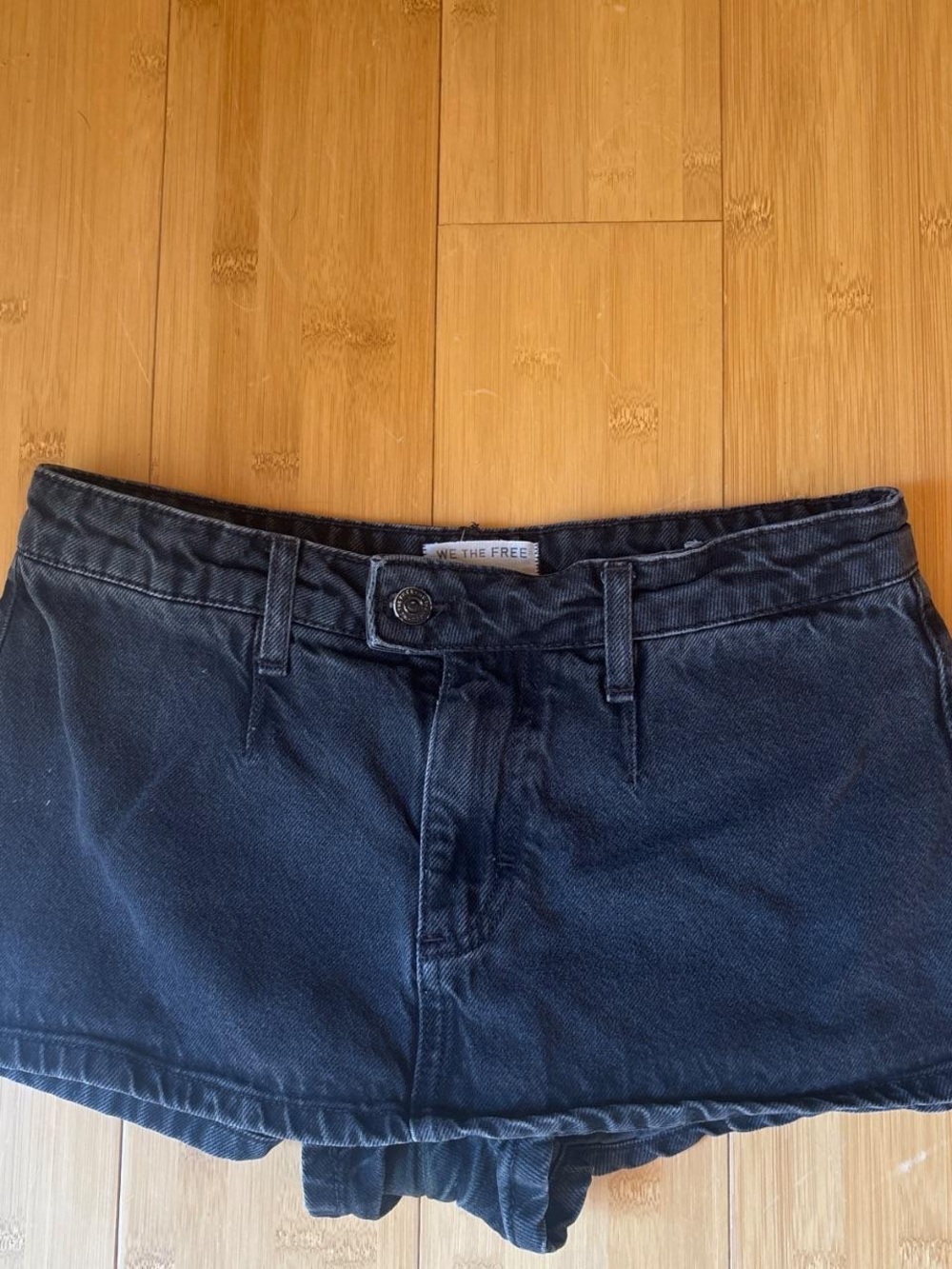 Free People Black Denim Galavanting Peekaboo Skort 26”